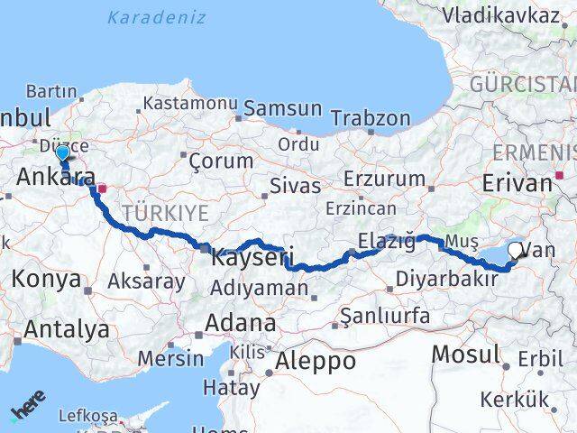 Bolu Kıbrıscık Van Arası Kaç Km - Yol Haritası