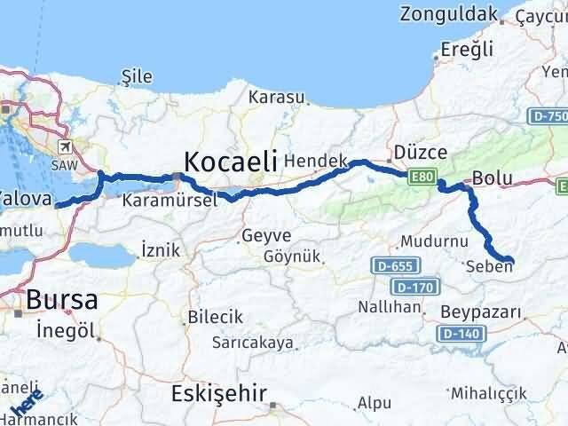 Bolu Kıbrıscık Yalova Arası Kaç Km - Yol Haritası