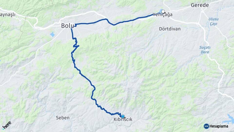 Bolu Kıbrıscık Yeniçağa Arası Kaç Km - Yol Haritası