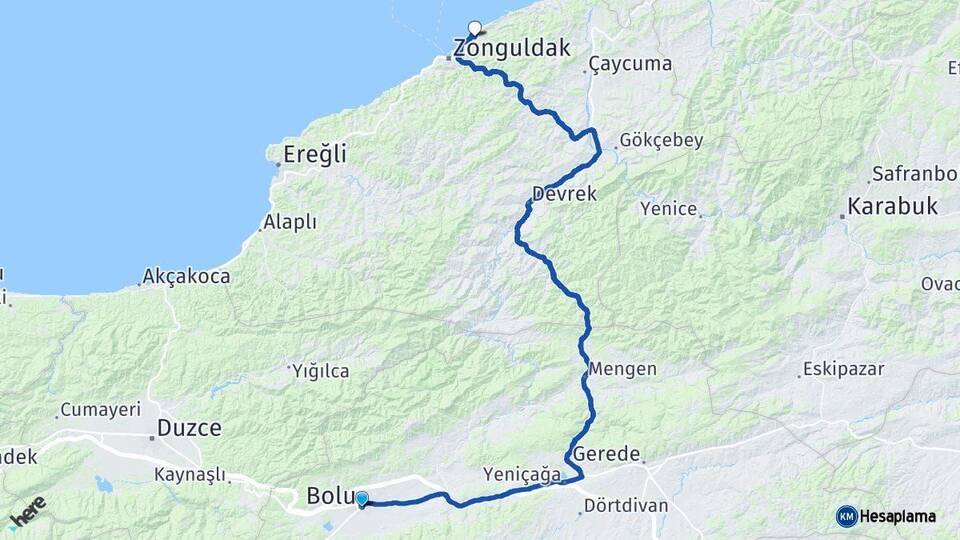 Bolu Kilimli Zonguldak Arası Kaç Km - Yol Haritası
