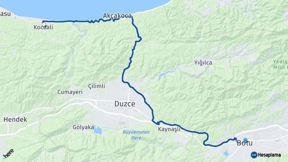 Bolu Kocaali Sakarya Arası Kaç Km - Yol Haritası