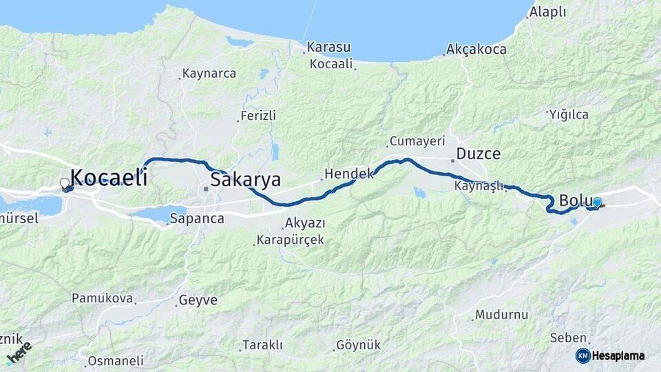 Bolu Kocaeli Arası Kaç Km - Yol Haritası