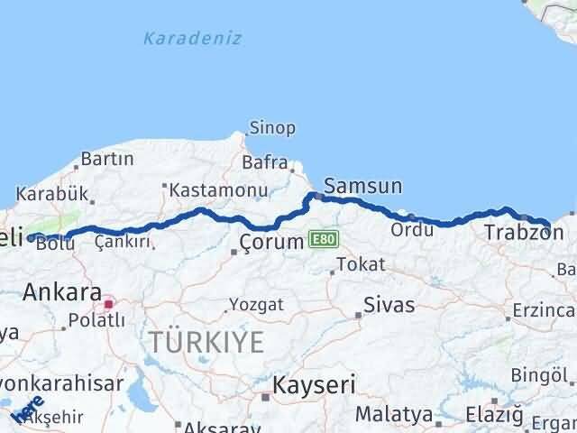 Bolu Köprübaşı Trabzon Arası Kaç Km - Yol Haritası