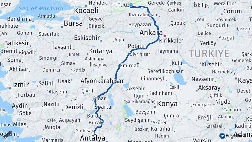 Bolu Korkuteli Antalya Arası Kaç Km - Yol Haritası