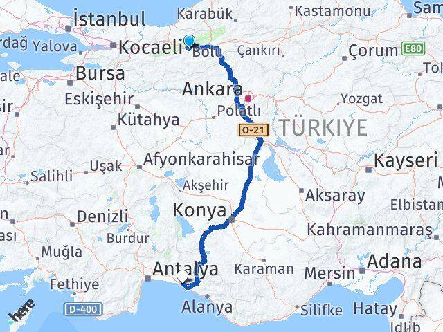 Bolu Manavgat Antalya Arası Kaç Km - Yol Haritası