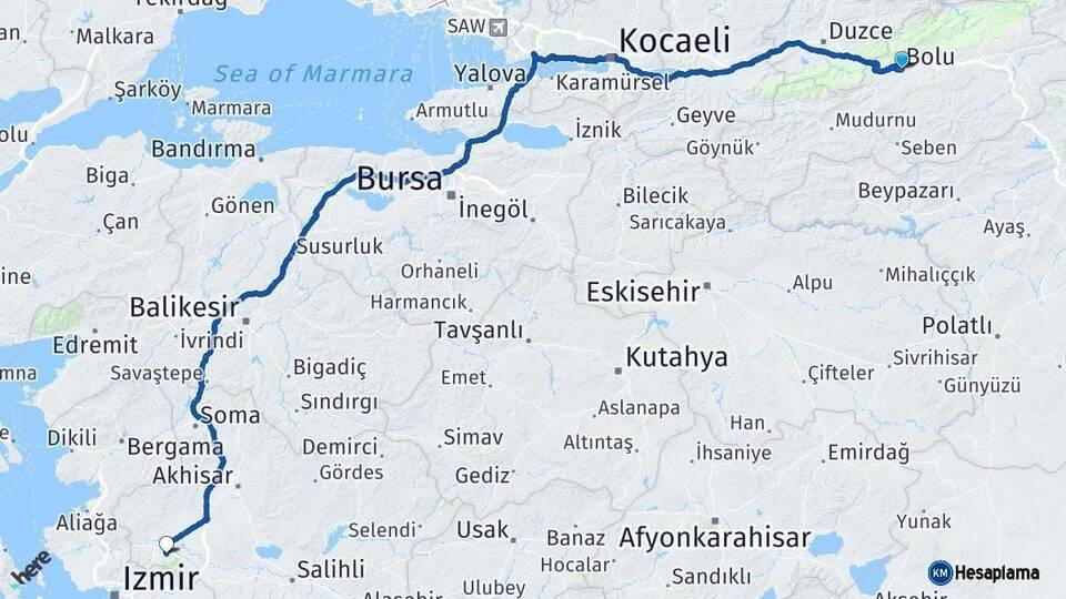Bolu Manisa Arası Kaç Km - Yol Haritası