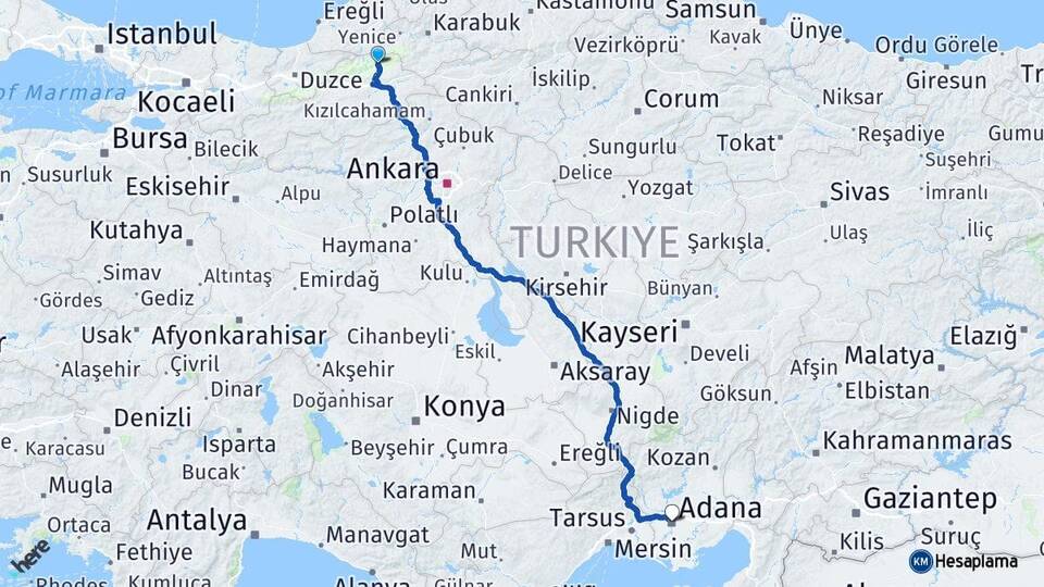 Bolu Mengen Adana Arası Kaç Km - Yol Haritası