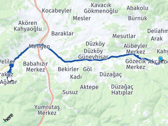 Bolu Mengen Akçakoca Mengen Arası Kaç Km - Yol Haritası