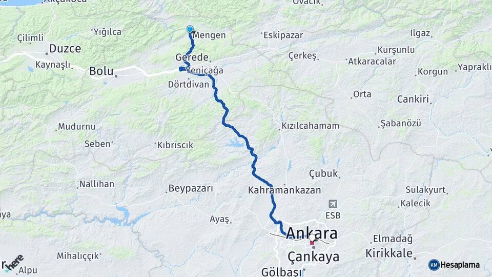 Bolu Mengen Ankara Arası Kaç Km - Yol Haritası