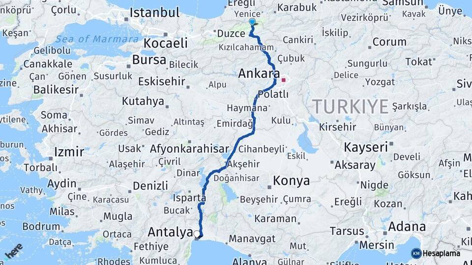 Bolu Mengen Antalya Arası Kaç Km - Yol Haritası