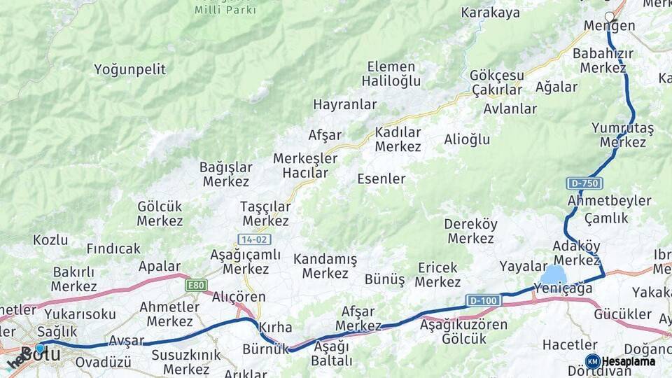 Bolu Mengen Arası Kaç Km - Yol Haritası