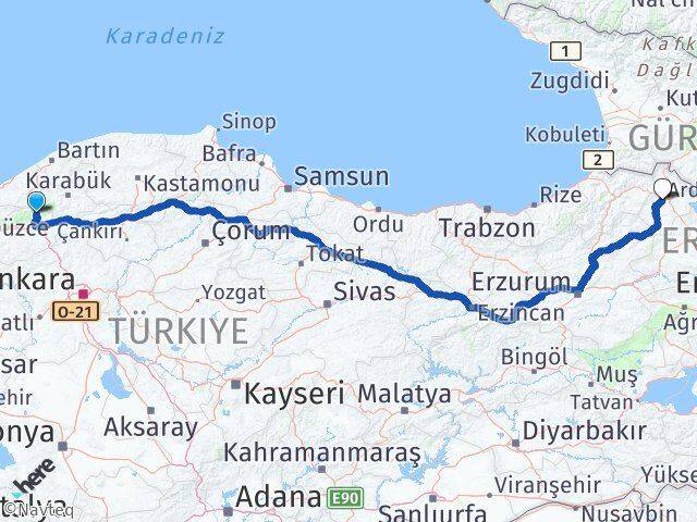 Bolu Mengen Ardahan Arası Kaç Km - Yol Haritası