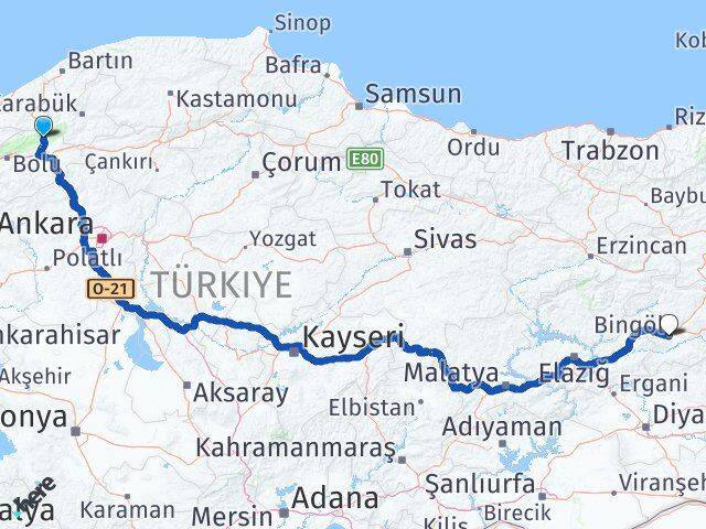 Bolu Mengen Bingöl Arası Kaç Km - Yol Haritası