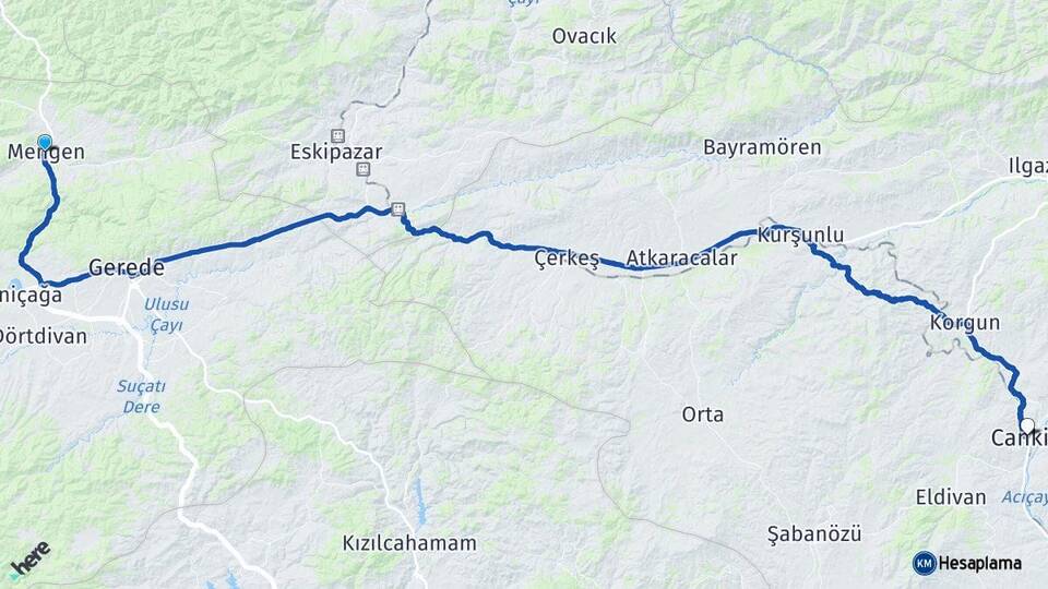 Bolu Mengen Çankırı Arası Kaç Km - Yol Haritası