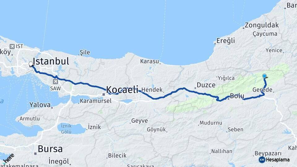 Bolu Mengen İstanbul Arası Kaç Km - Yol Haritası