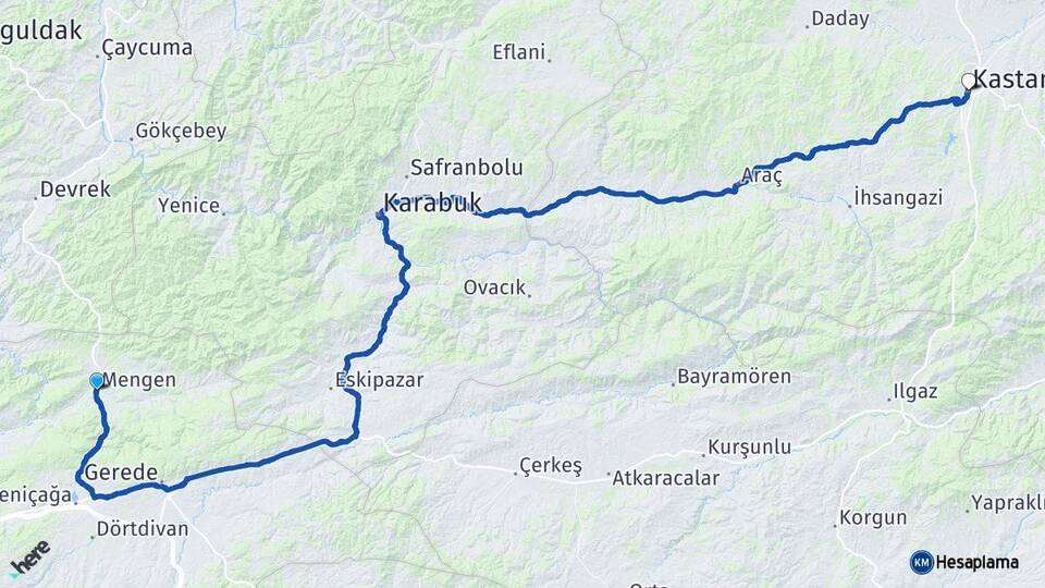 Bolu Mengen Kastamonu Arası Kaç Km - Yol Haritası