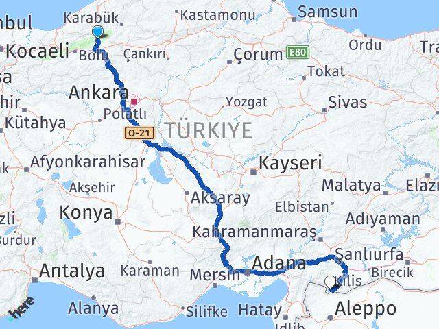 Bolu Mengen Kilis Arası Kaç Km - Yol Haritası