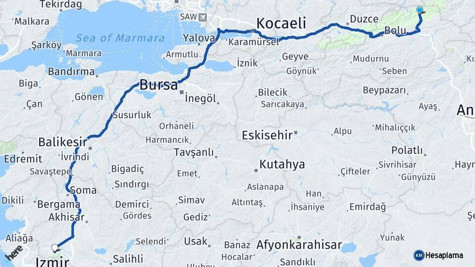 Bolu Mengen Manisa Arası Kaç Km - Yol Haritası
