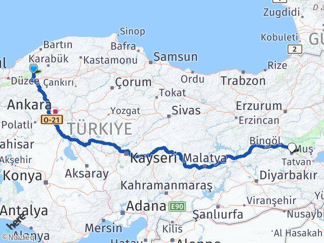 Bolu Mengen Muş Arası Kaç Km - Yol Haritası