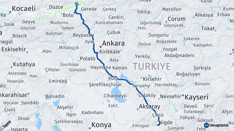 Bolu Mengen Niğde Arası Kaç Km - Yol Haritası
