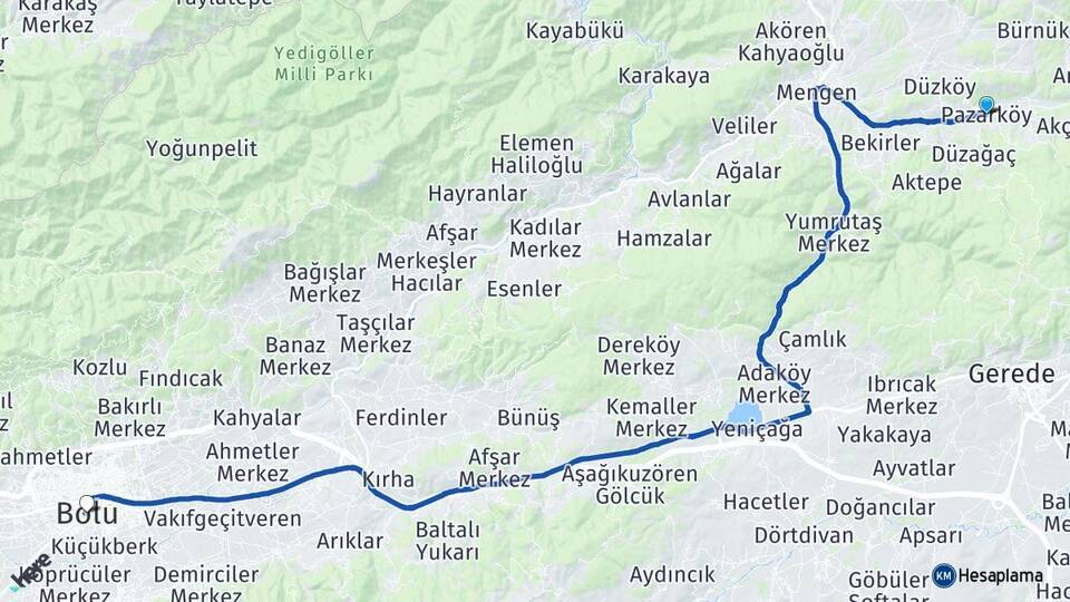 Pazarköy Bolu Arası Kaç Km - Yol Tarifi