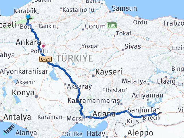 Bolu Mengen Şanlıurfa Arası Kaç Km - Yol Haritası