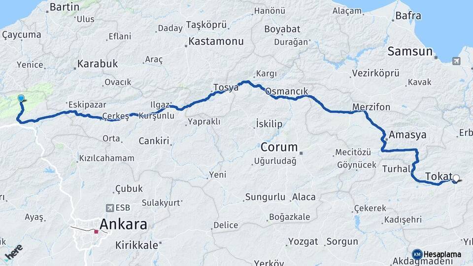 Bolu Mengen Tokat Arası Kaç Km - Yol Haritası