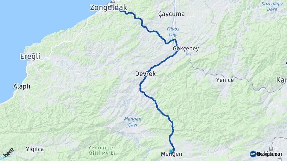 Bolu Mengen Zonguldak Arası Kaç Km - Yol Haritası