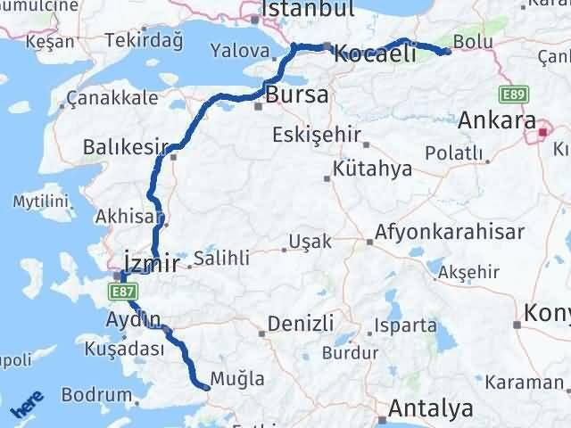 Bolu Menteşe Muğla Arası Kaç Km - Yol Haritası