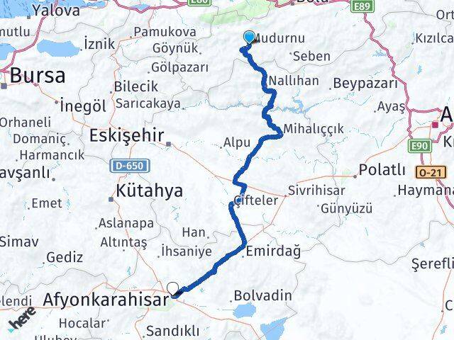 Bolu Mudurnu Afyonkarahisar Arası Kaç Km - Yol Haritası