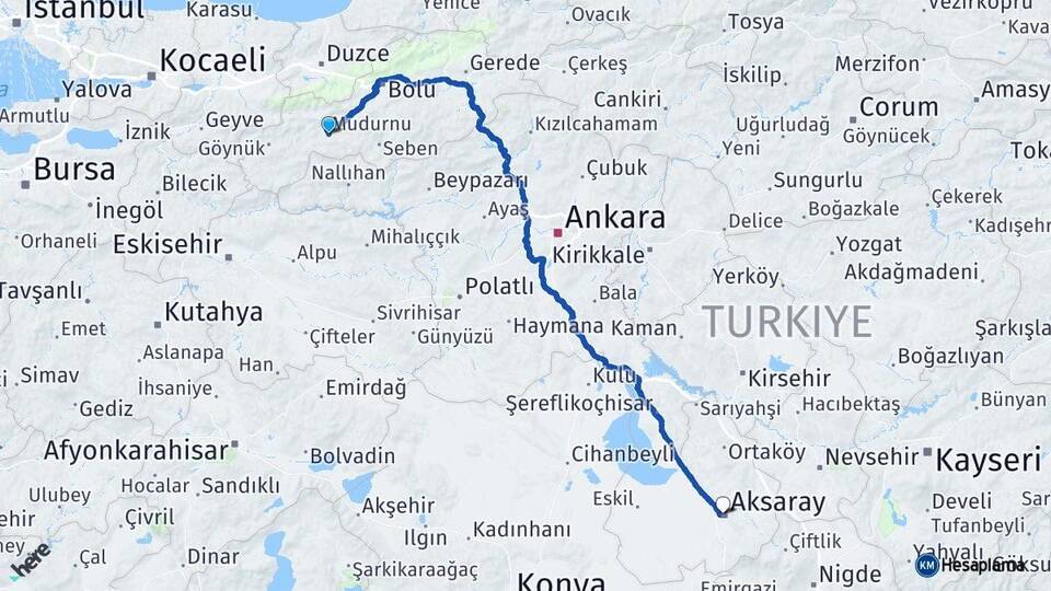 Bolu Mudurnu Aksaray Arası Kaç Km - Yol Haritası
