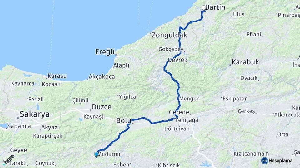 Bolu Mudurnu Bartın Arası Kaç Km - Yol Haritası