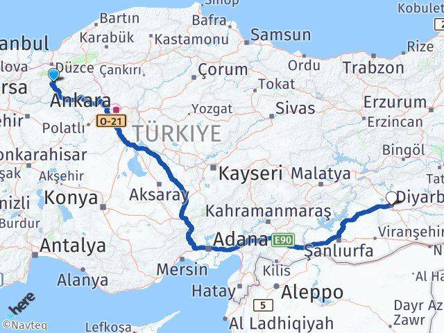 Bolu Mudurnu Diyarbakır Arası Kaç Km - Yol Haritası