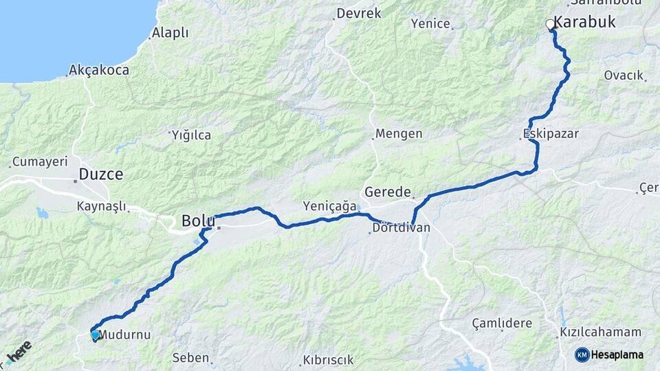 Bolu Mudurnu Karabük Arası Kaç Km - Yol Haritası