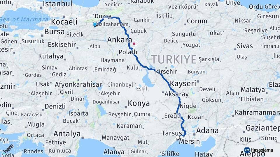 Bolu Mudurnu Mersin Arası Kaç Km - Yol Haritası
