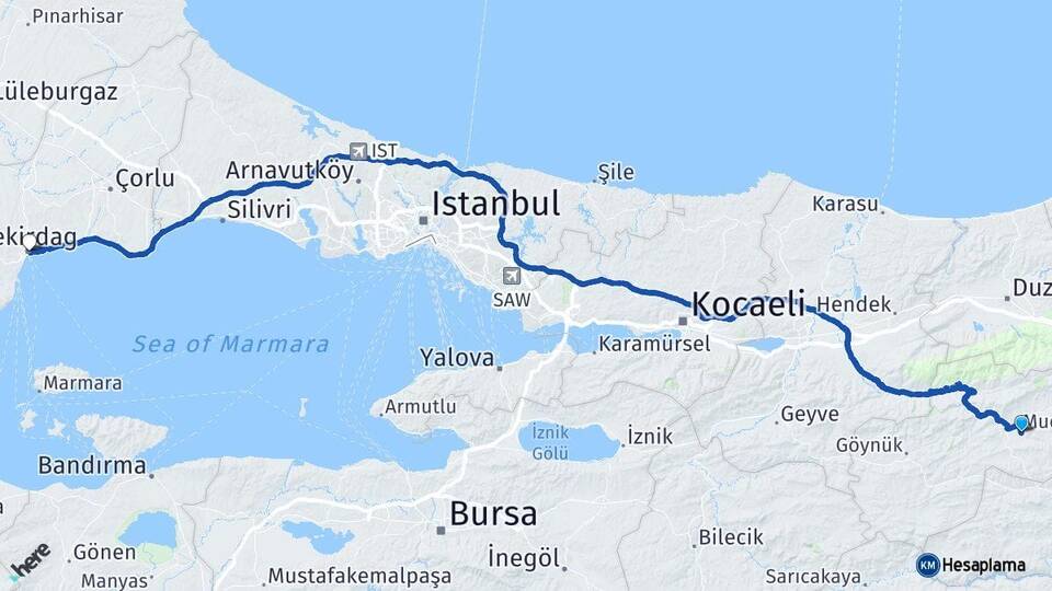 Bolu Mudurnu Tekirdağ Arası Kaç Km - Yol Haritası
