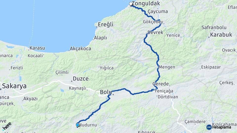 Bolu Mudurnu Zonguldak Arası Kaç Km - Yol Haritası