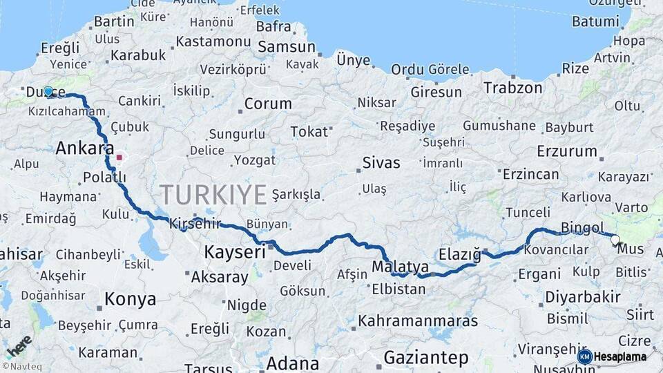 Bolu Muş Arası Kaç Km - Yol Haritası