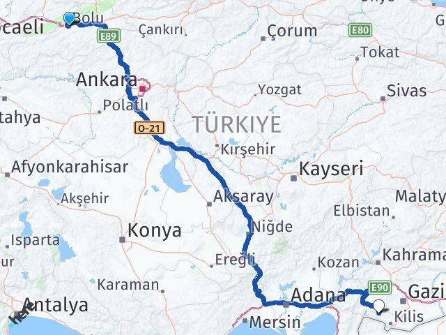 Bolu Musabeyli Kilis Arası Kaç Km - Yol Haritası