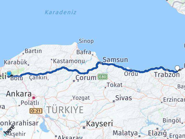 Bolu Of Trabzon Arası Kaç Km - Yol Haritası