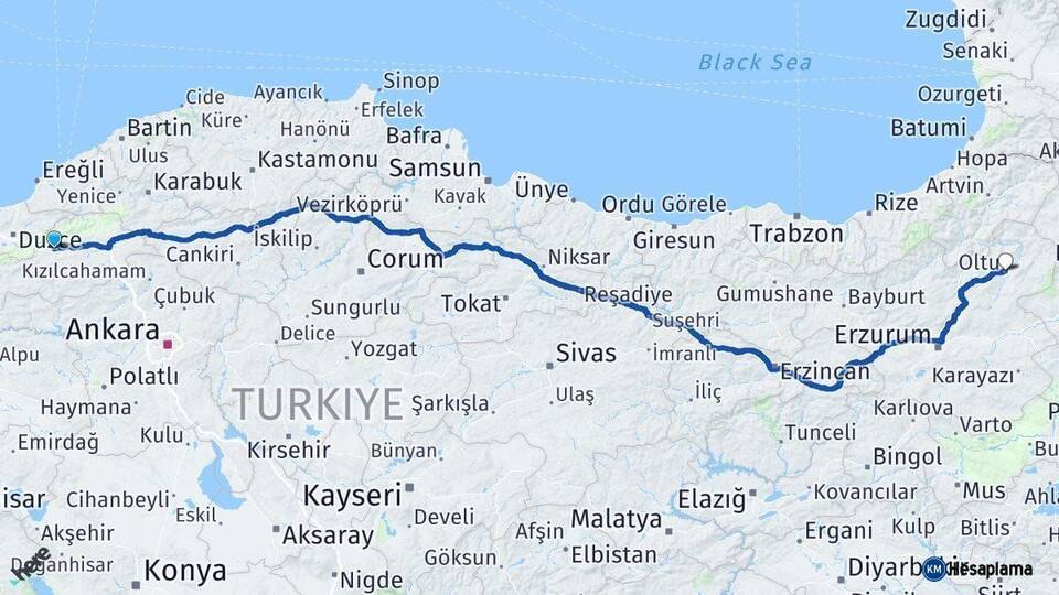 Bolu Oltu Erzurum Arası Kaç Km - Yol Haritası