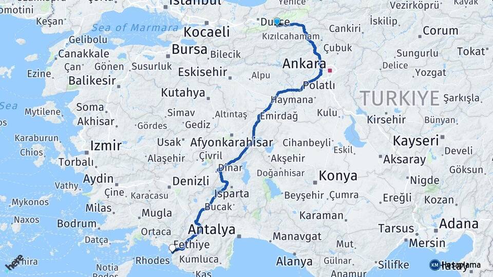 Bolu Ölüdeniz Fethiye Muğla Arası Kaç Km - Yol Haritası