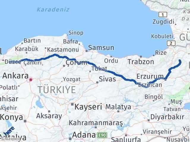 Bolu Olur Erzurum Arası Kaç Km - Yol Haritası