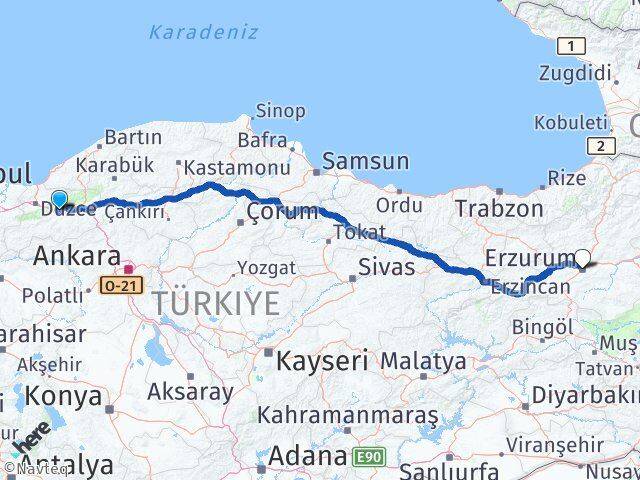 Bolu Palandöken Erzurum Arası Kaç Km - Yol Haritası