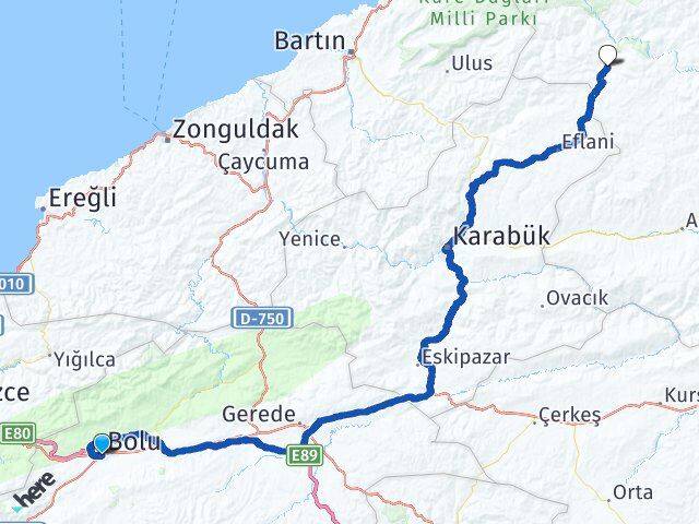 Bolu Pınarbaşı Kastamonu Arası Kaç Km - Yol Haritası