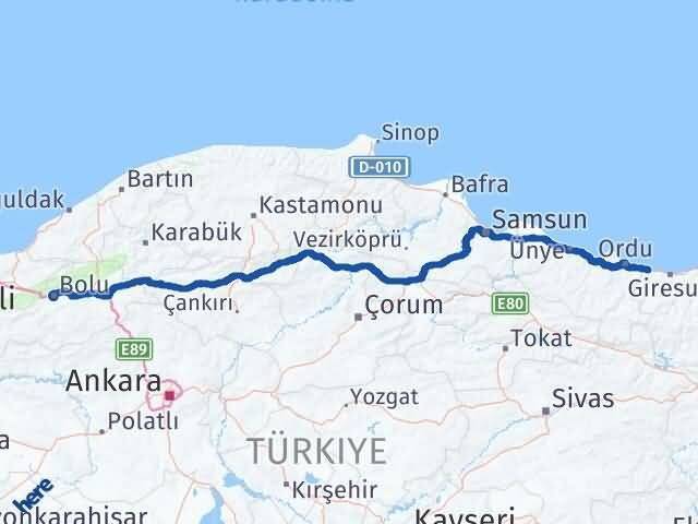 Bolu Piraziz Arası Kaç Km - Yol Tarifi