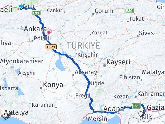 Bolu Polateli Kilis Arası Kaç Km - Yol Haritası