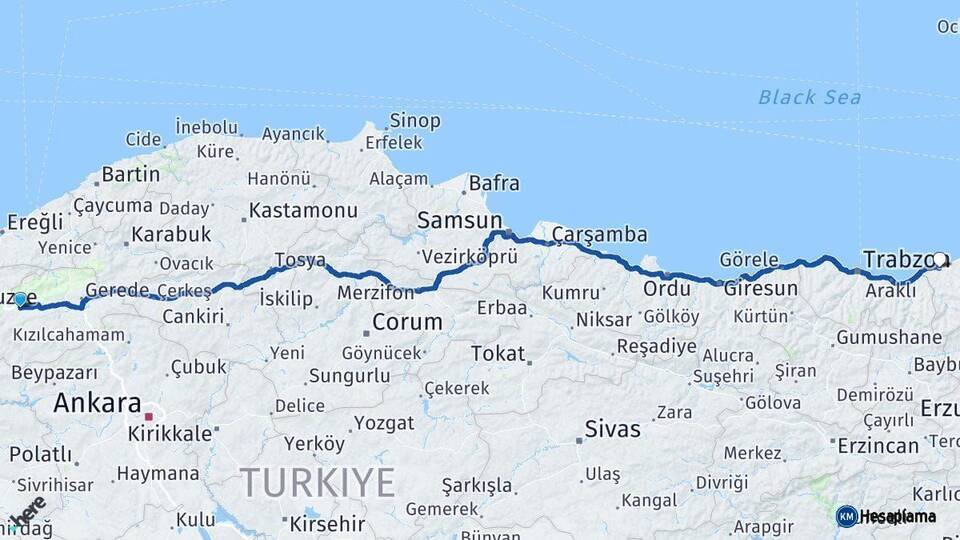 Bolu Rize Arası Kaç Km - Yol Haritası