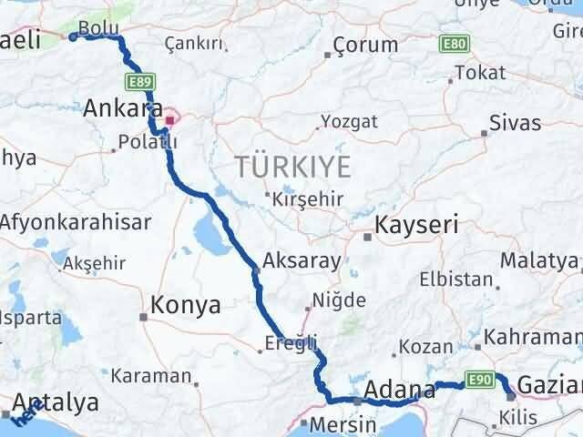 Bolu Şahinbey Gaziantep Arası Kaç Km - Yol Haritası