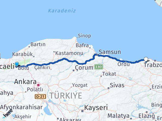 Bolu Şalpazarı Trabzon Arası Kaç Km - Yol Haritası
